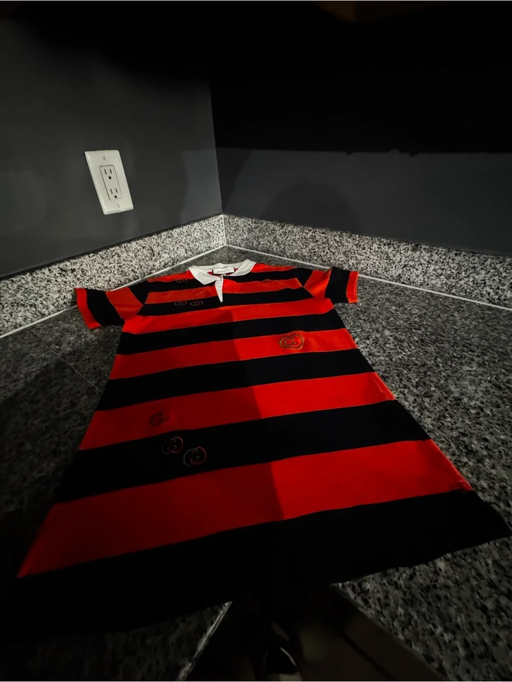 Gucci Red and Black Striped Polo